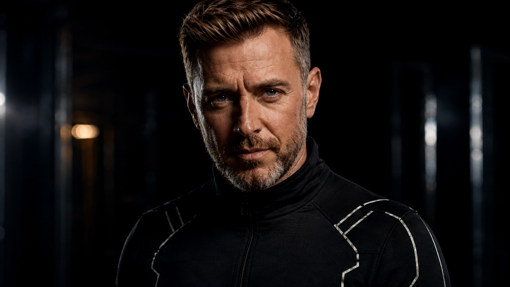 Gray Stevens in a dark studio portrait
